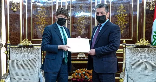 President Nechirvan Barzani and PM Masrour Barzani receive letters from President Emmanuel Macron