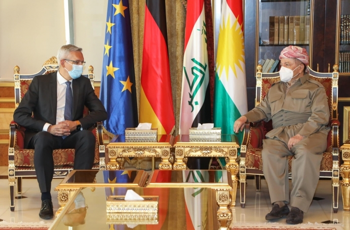 الرئيس بارزاني والسفير الألماني لدى العراق يبحثان مخاطر العملية العسكرية التركية المحتملة في غربي كوردستان