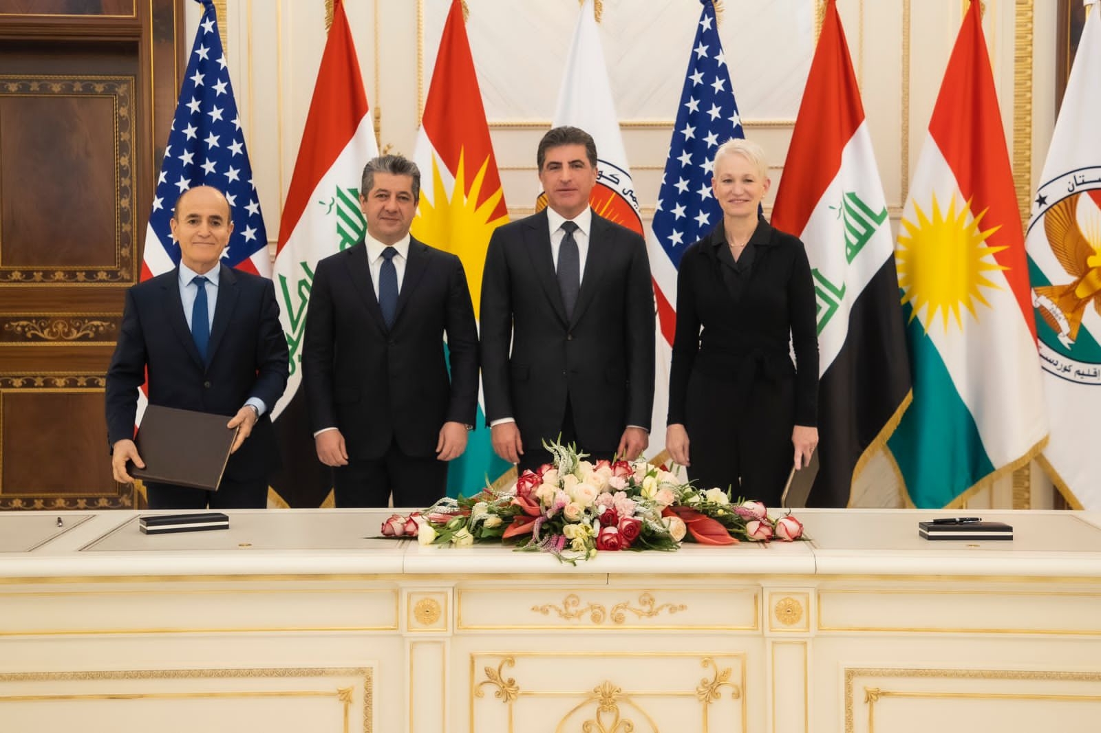 President Nechirvan Barzani oversees the signing of a Memorandum of Understanding between the Ministry of Peshmerga and the Pentagon