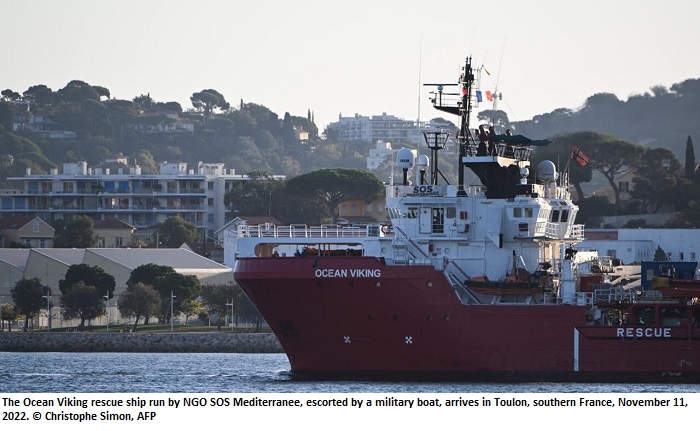 Migrant rescue ship Ocean Viking docks in French port of Toulon after Italian refusal