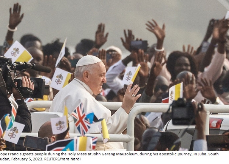Pope Francis wraps up South Sudan trip with urge to end 'blind fury' of violence