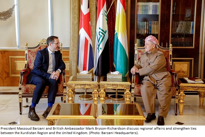 President Masoud Barzani Meets Outgoing British Ambassador, Discusses Iraq's Political Situation and Strengthening Relations
