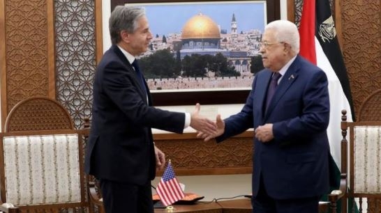 US Secretary of State Antony Blinken Meets Palestinian President Mahmoud Abbas in the Occupied West Bank