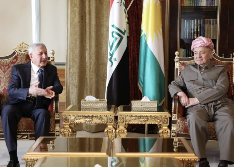 Kurdish Leader Masoud Barzani Meets Iraqi President Latif Rashid in Erbil