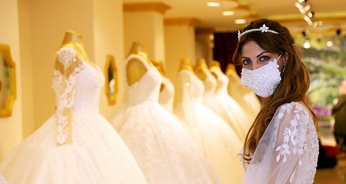 Turkish designers create chic face masks to match wedding gowns amid the coronavirus pandemic